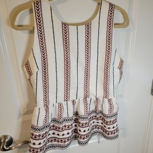 Peplum open back zipper closure top, Moon River large red black and white